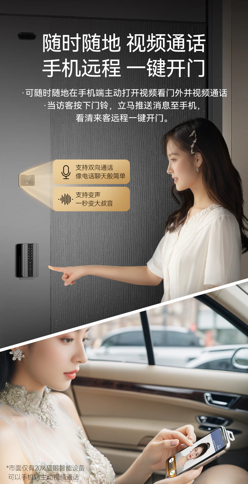 天能智能门M3plus︱Ai三摄监控 门锁一体