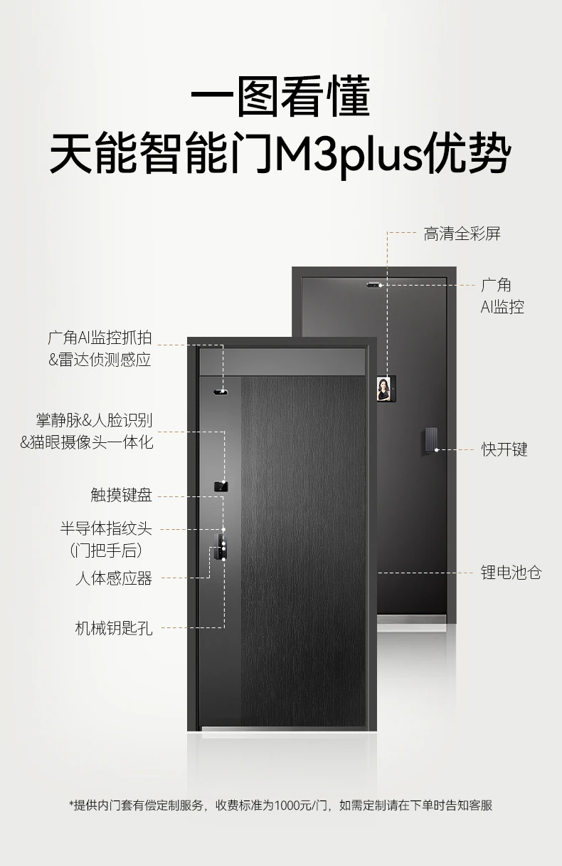 天能智能门M3plus︱Ai三摄监控 门锁一体